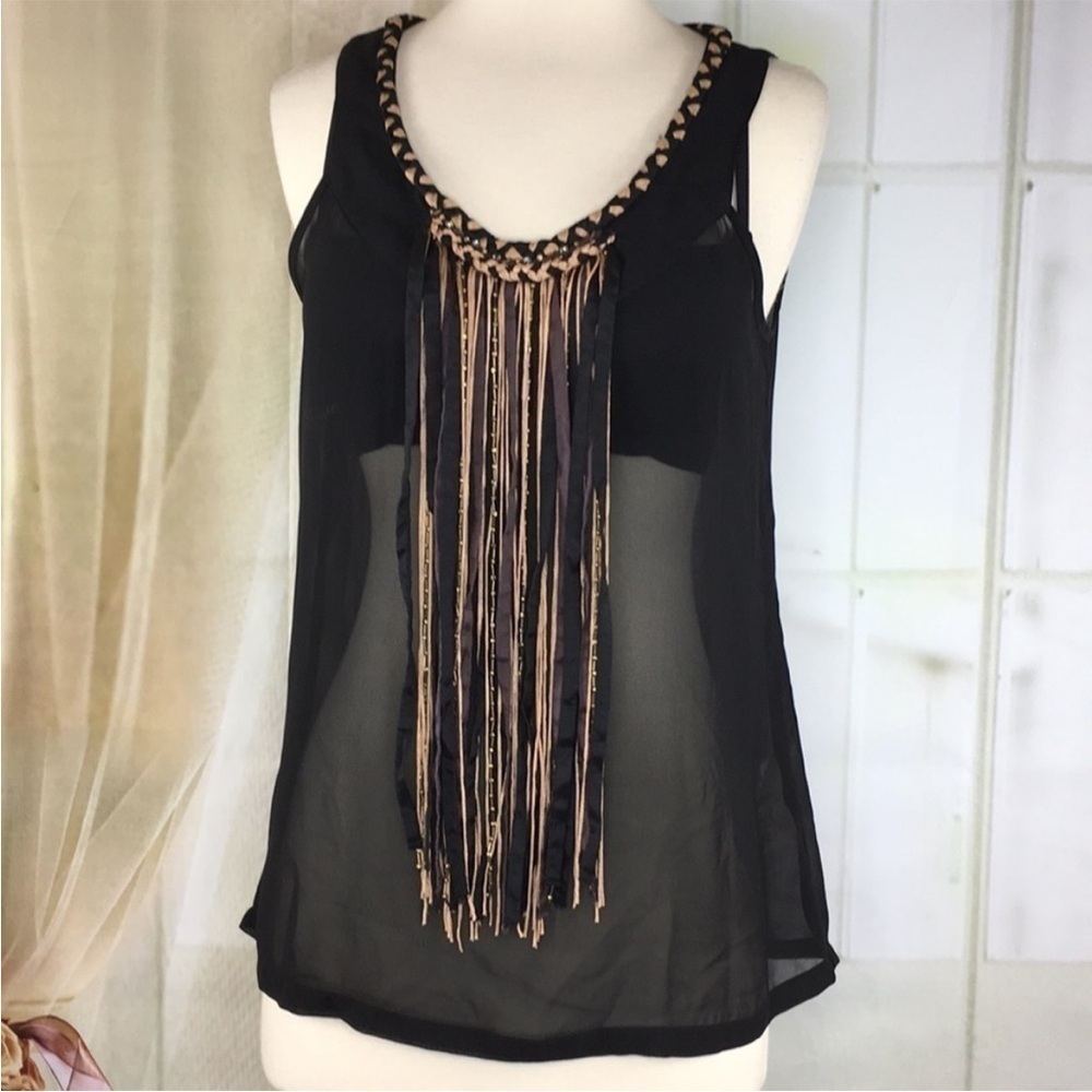 ANDREW Charles Black Sheer
Fringed Tank S